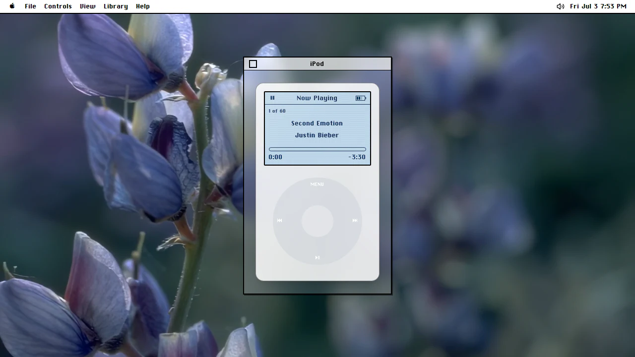 iPod in the June 2025 ryOS snapshot