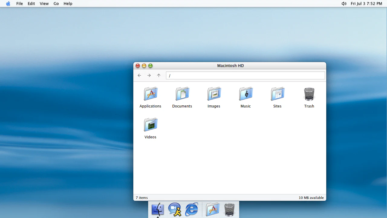 macOS-style Dock in the August 2025 ryOS snapshot