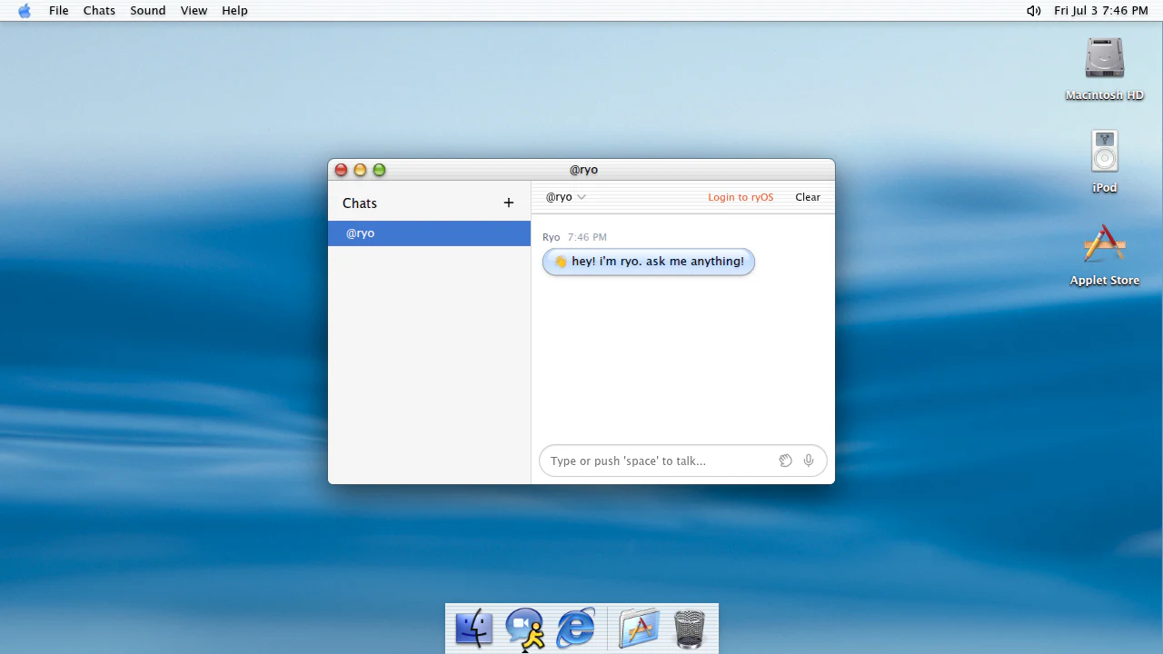AI chat tools in the November 2025 ryOS snapshot