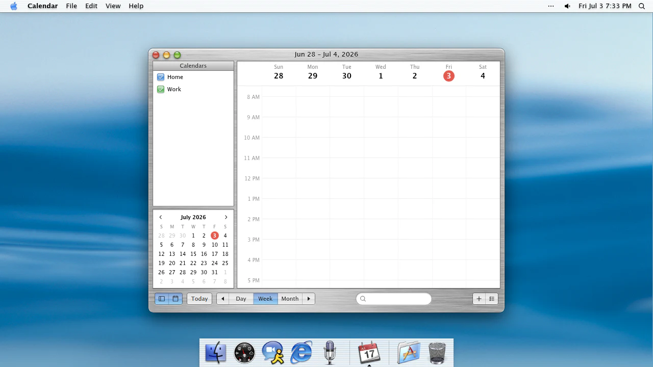 Calendar in the March 2026 ryOS snapshot