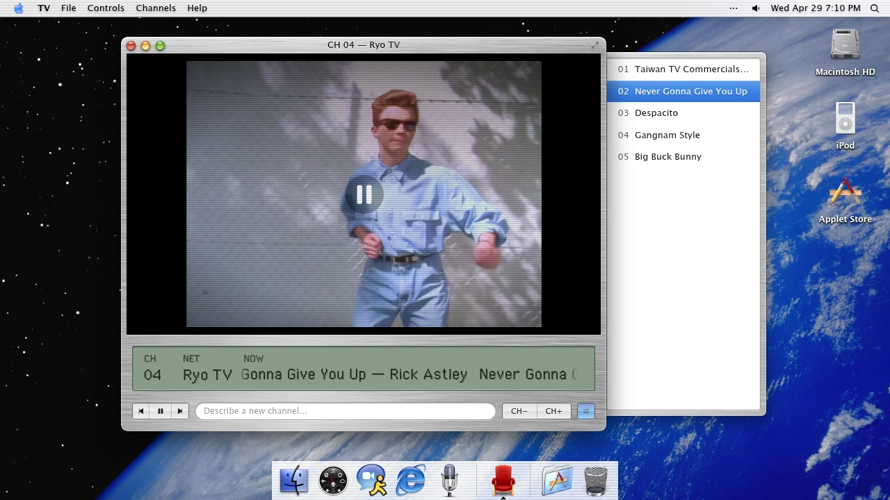 Ryo TV in the April 2026 ryOS snapshot