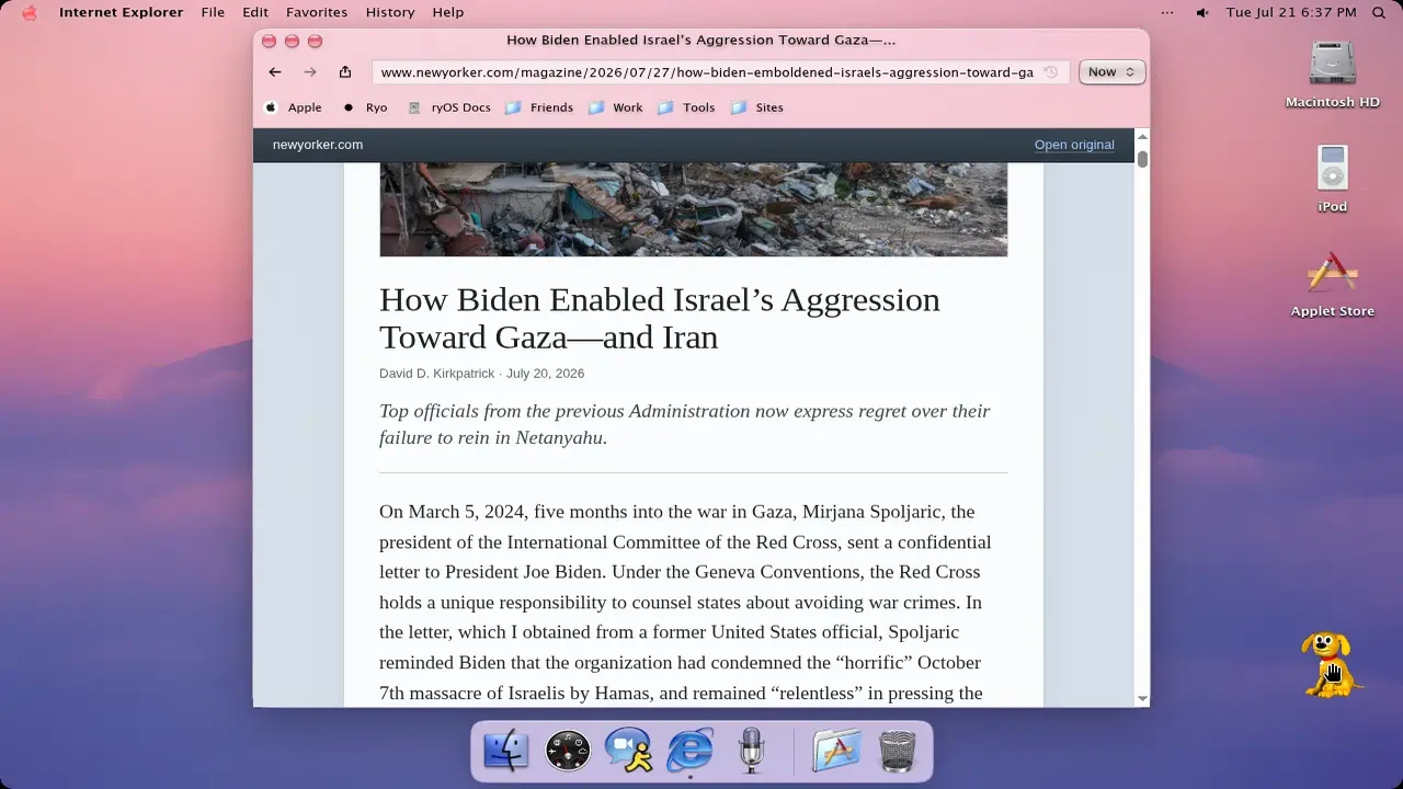 Internet Explorer Reader Mode in the July 2026 ryOS snapshot